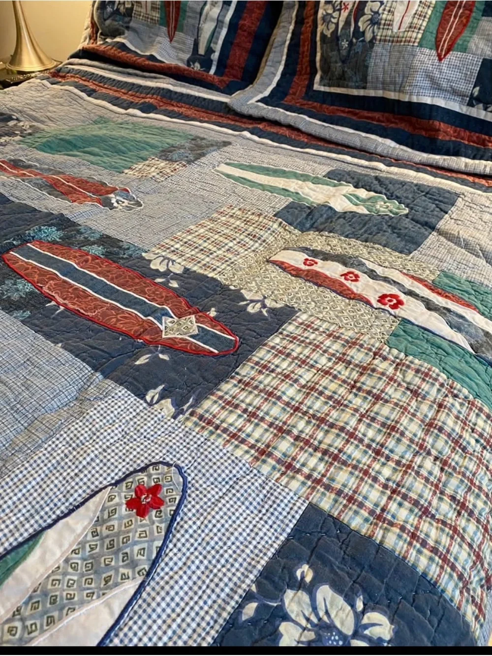 Nautical Surfboard Patchwork Quilt Set in Blue